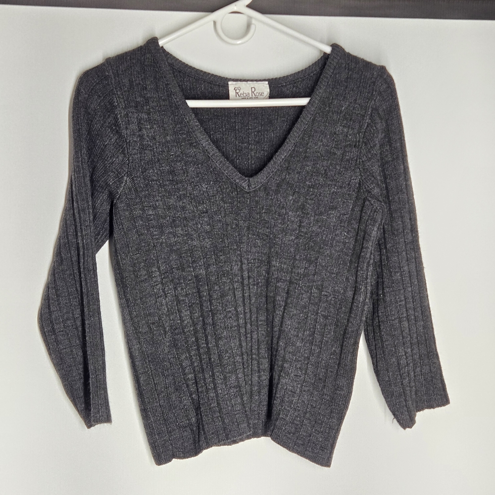 Reba Rose Charcoal V-Neck Sweater